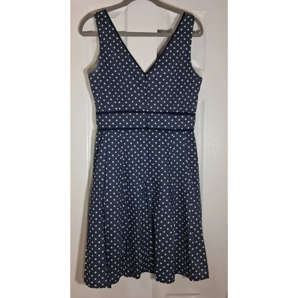 Nine west womens size 10 shift dress polka dot blue white